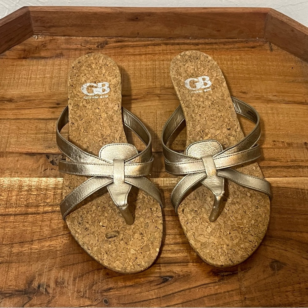 Gianni Bini Metallic Gold Leather Thong Sandal 8